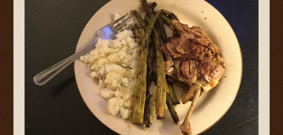 Duck Confit, Oven Baked Asparagus With Double Smoked Cheese, And Mashed Potato